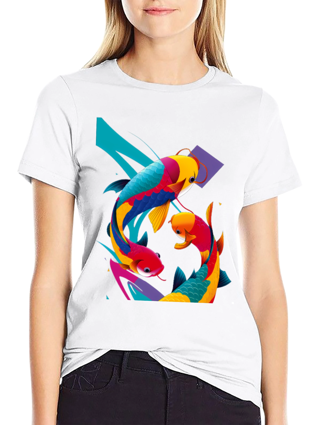 Koi Fish Graphic Tee - Artistic Black T-Shirt
