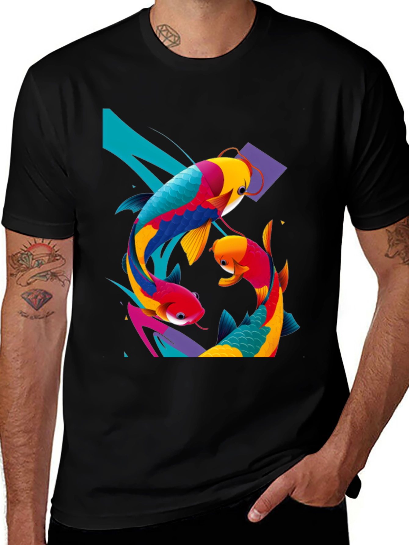 Koi Fish Graphic Tee - Artistic Black T-Shirt