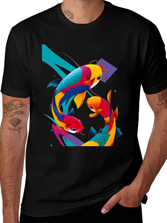 Koi Fish Graphic Tee - Artistic Black T-Shirt