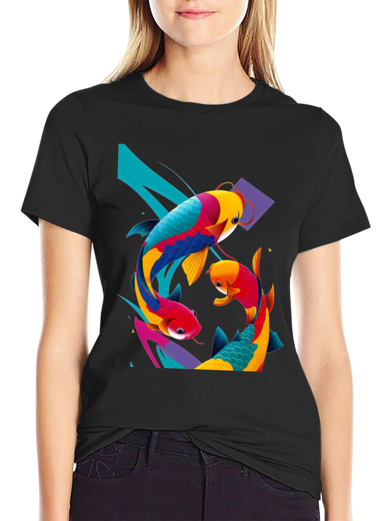 Koi Fish Graphic Tee - Artistic Black T-Shirt
