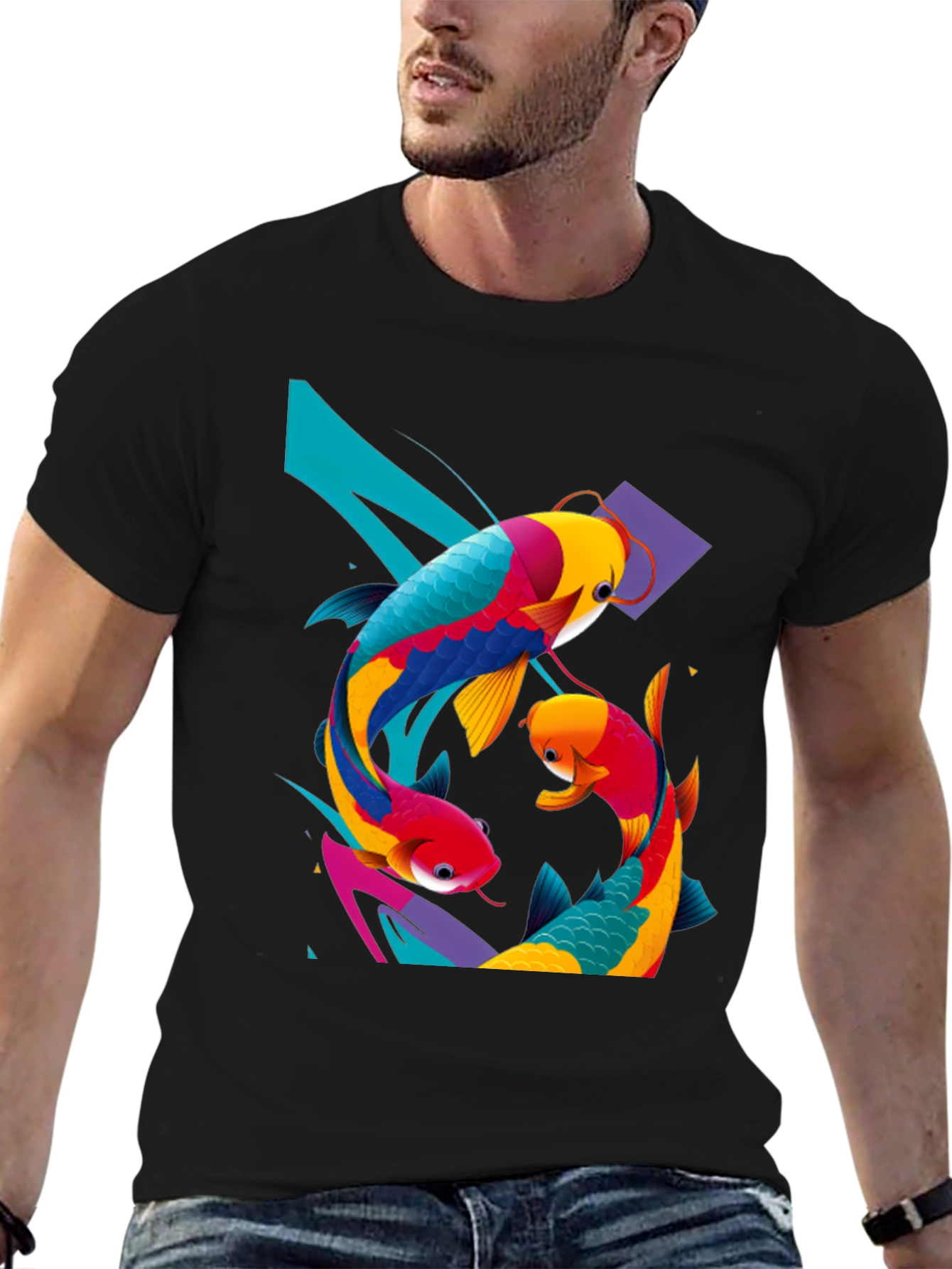 Koi Fish Graphic Tee - Artistic Black T-Shirt