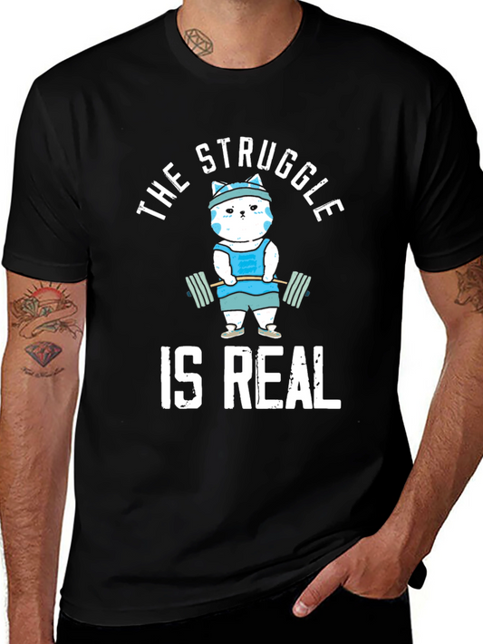 Funny Workout Cat T-Shirt - The Struggle Is Real Tee