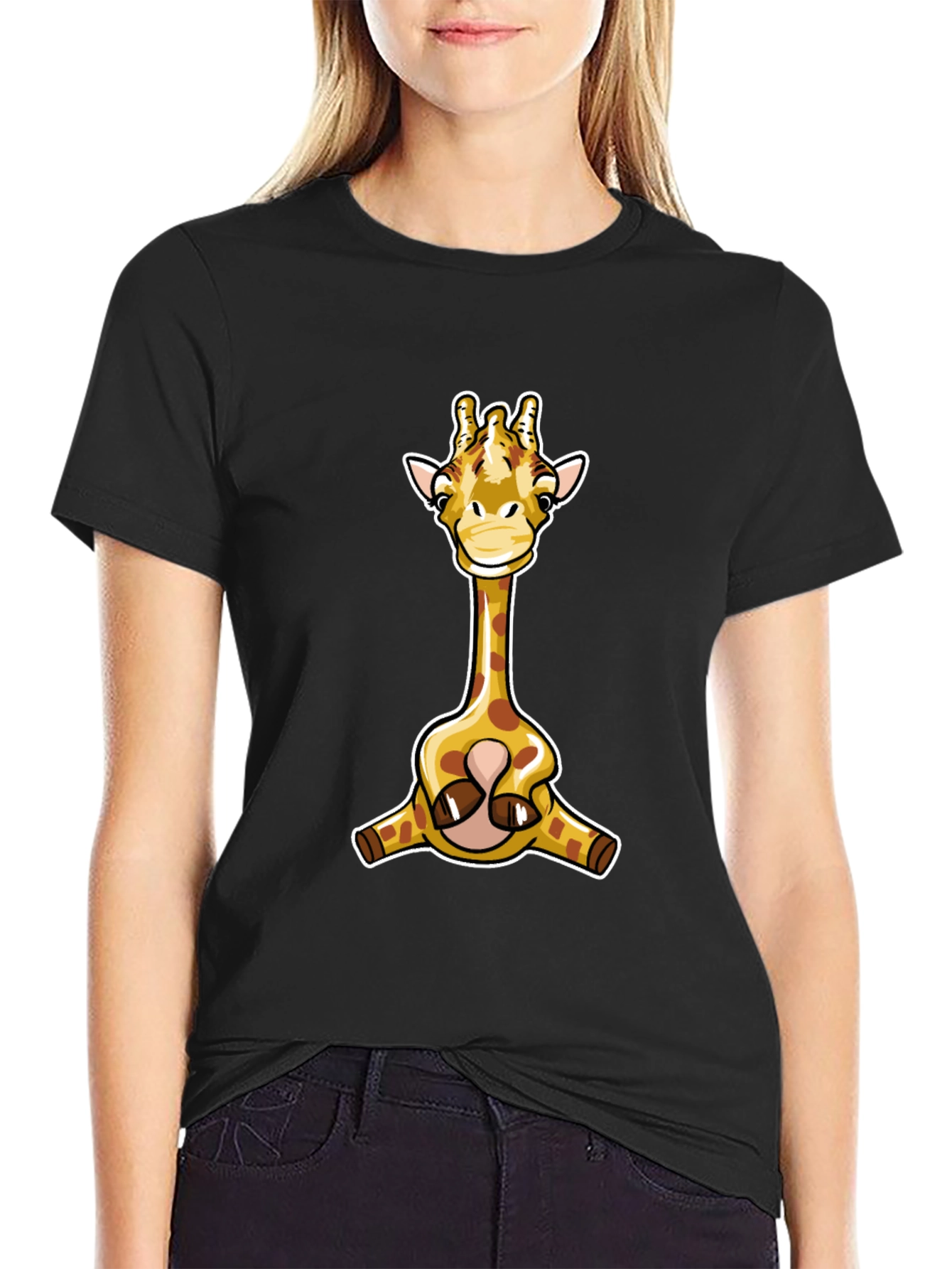 Cartoon Giraffe Graphic T-Shirt