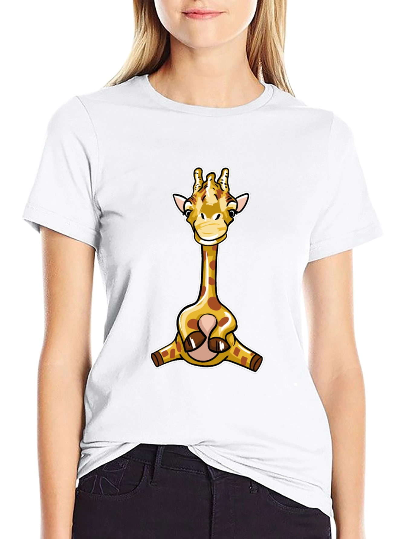 Cartoon Giraffe Graphic T-Shirt
