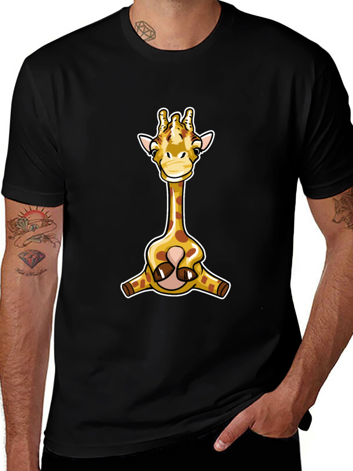 Cartoon Giraffe Graphic T-Shirt
