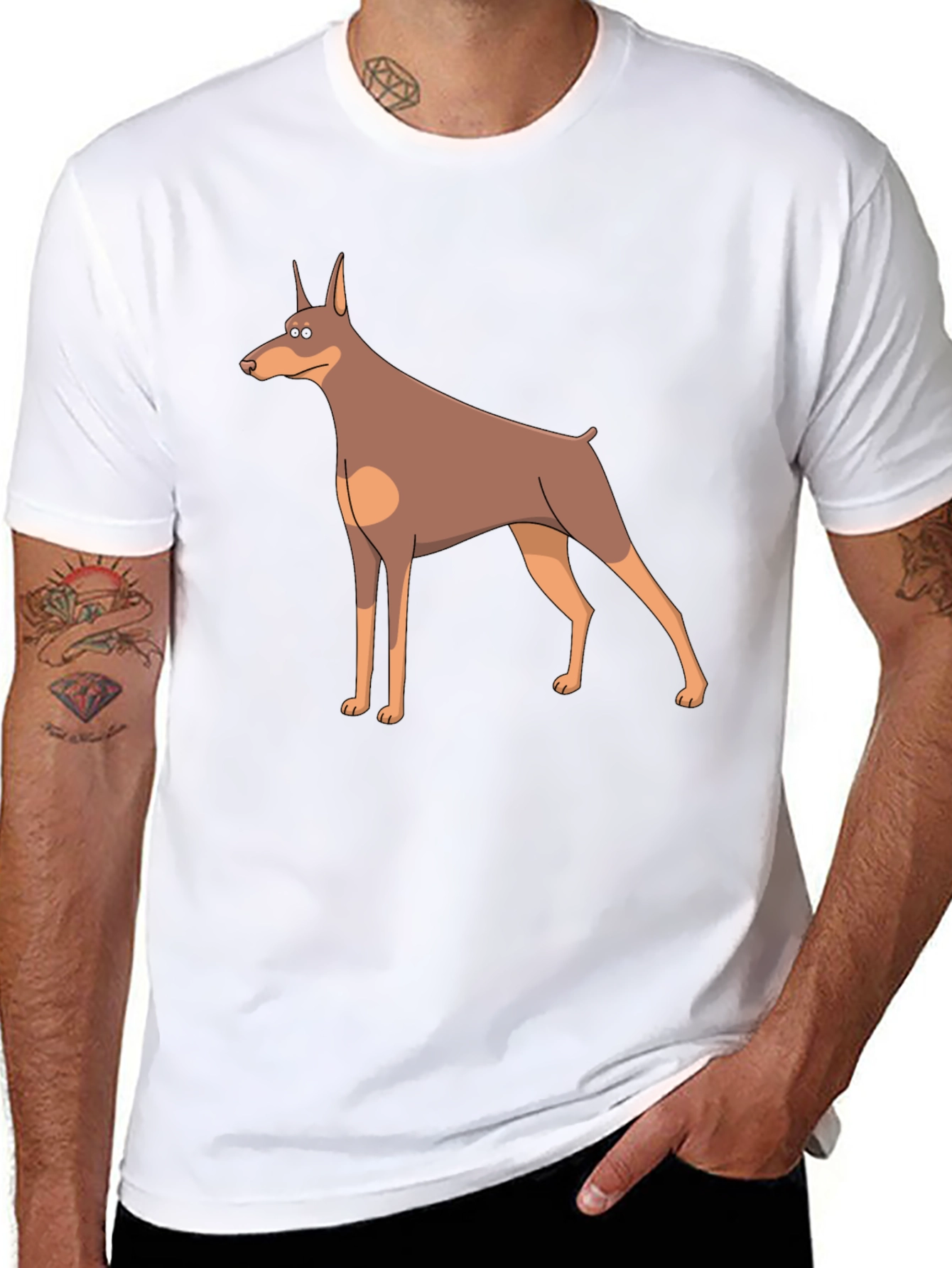 Cartoon Doberman Dog Graphic T-Shirt