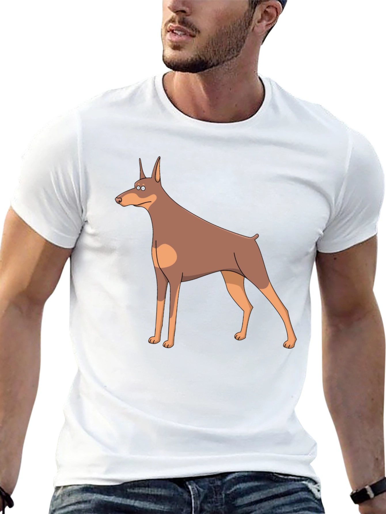 Cartoon Doberman Dog Graphic T-Shirt