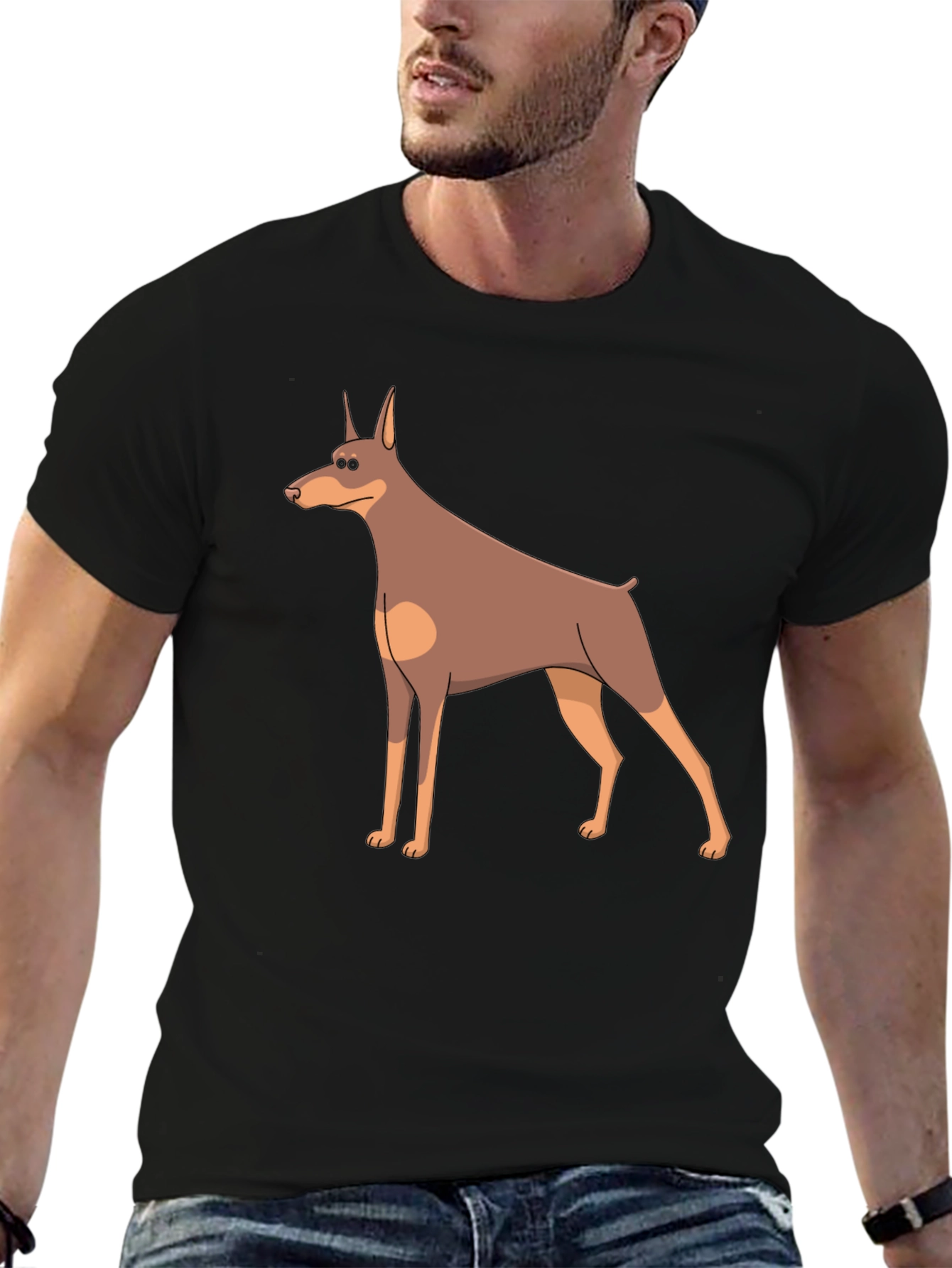 Cartoon Doberman Dog Graphic T-Shirt