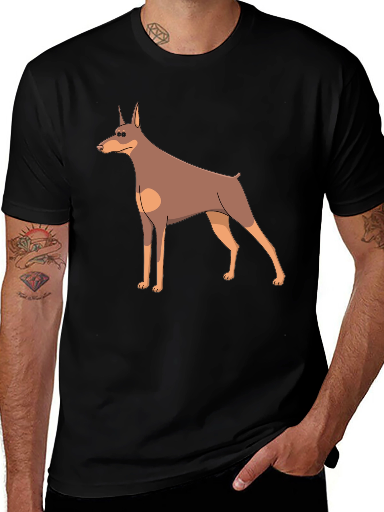 Cartoon Doberman Dog Graphic T-Shirt
