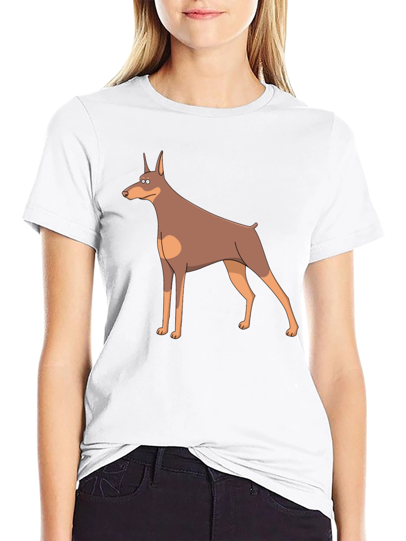 Cartoon Doberman Dog Graphic T-Shirt
