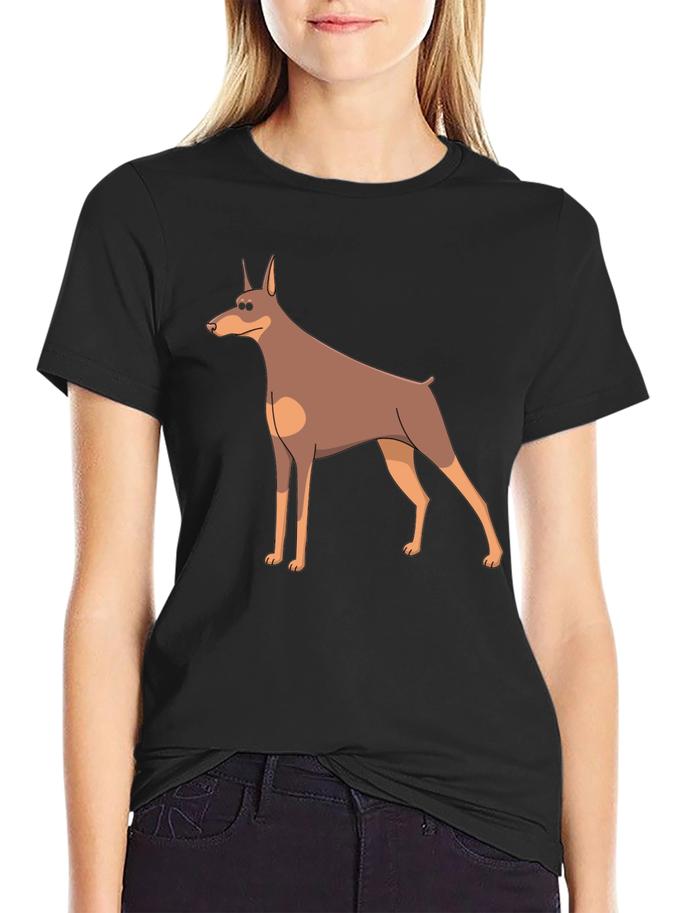 Cartoon Doberman Dog Graphic T-Shirt