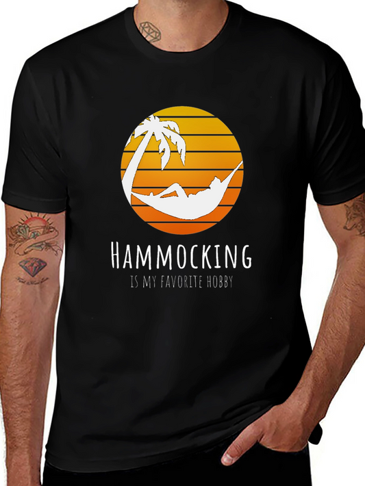 Hammocking Hobby T-Shirt - Palm Tree Sunset Graphic Tee