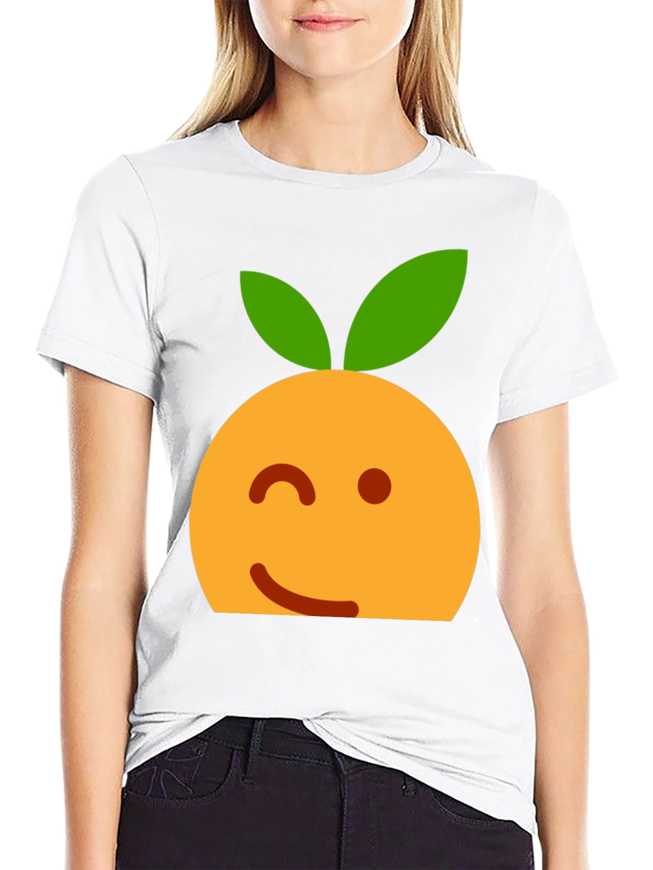 Winking Orange Emoji Black T-Shirt