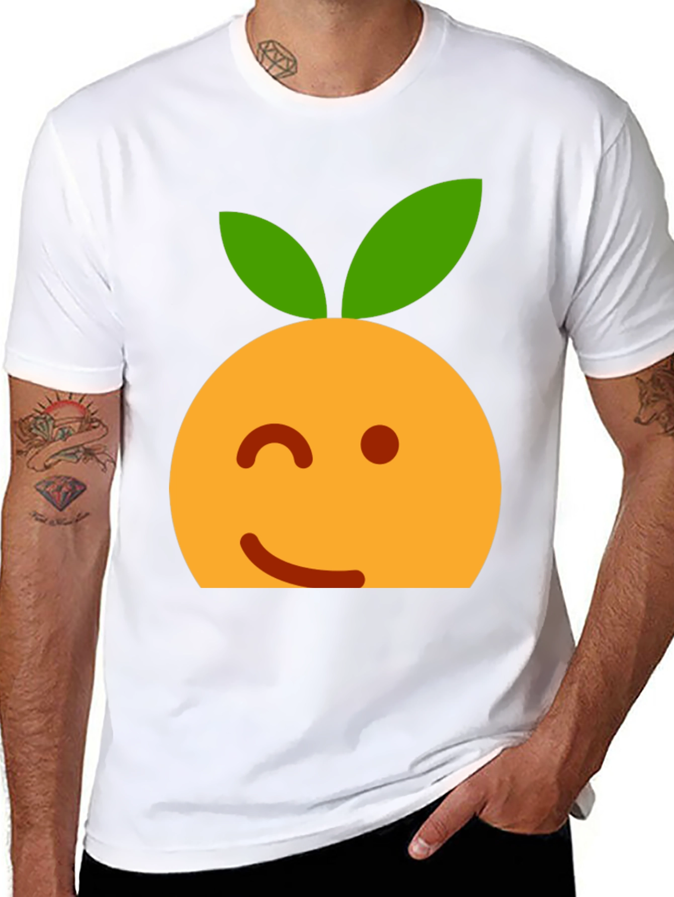 Winking Orange Emoji Black T-Shirt