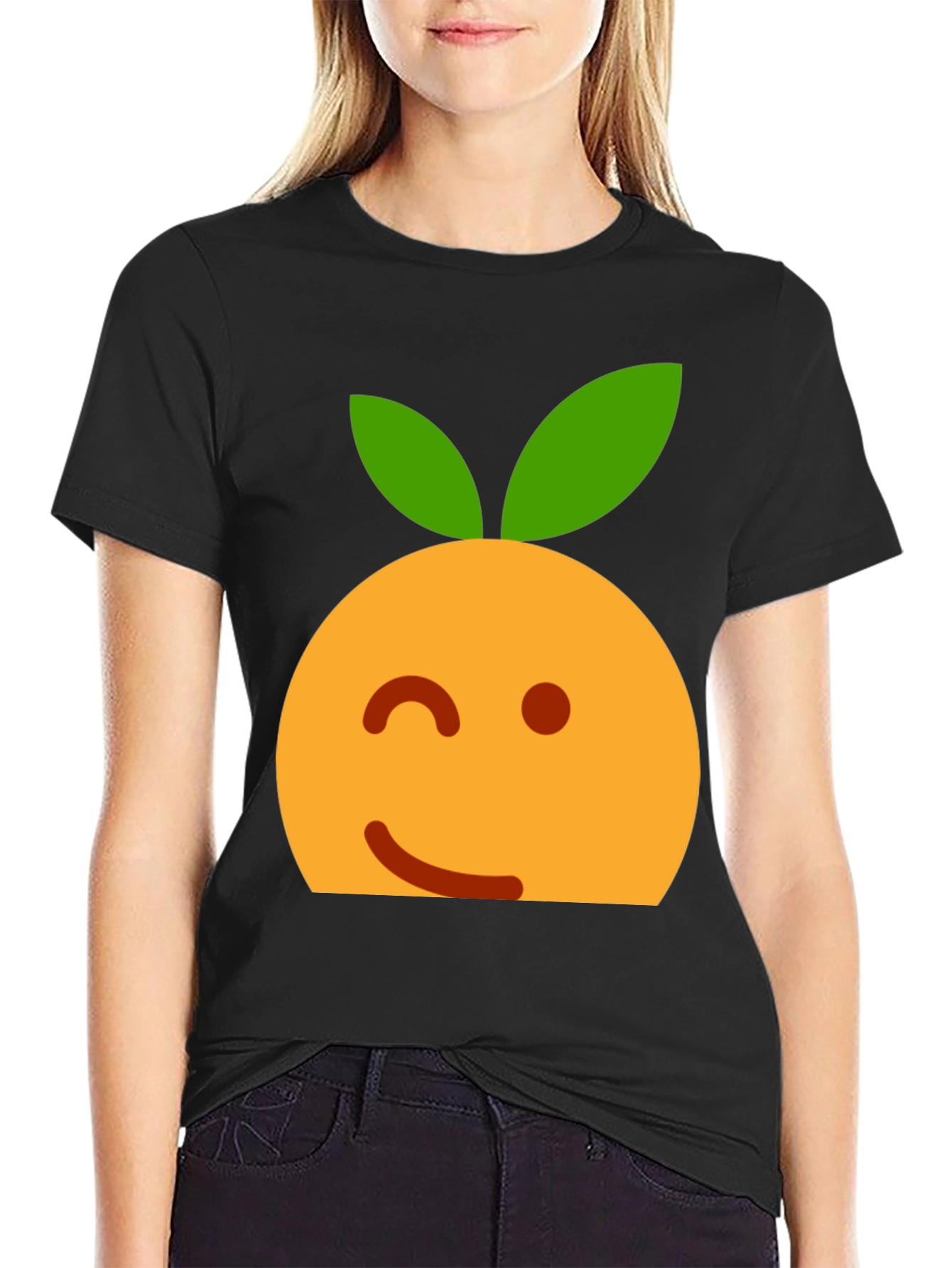 Winking Orange Emoji Black T-Shirt
