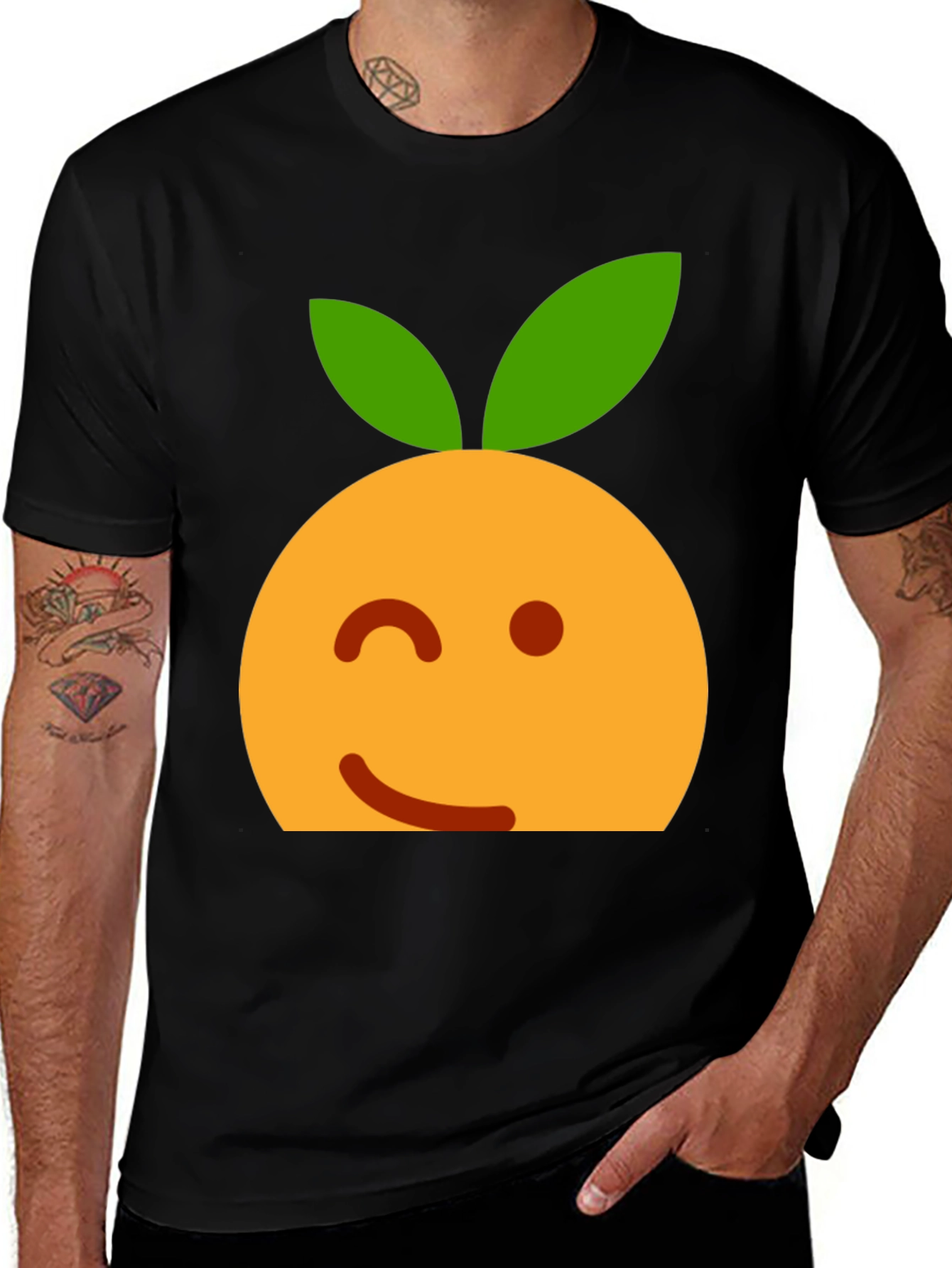 Winking Orange Emoji Black T-Shirt