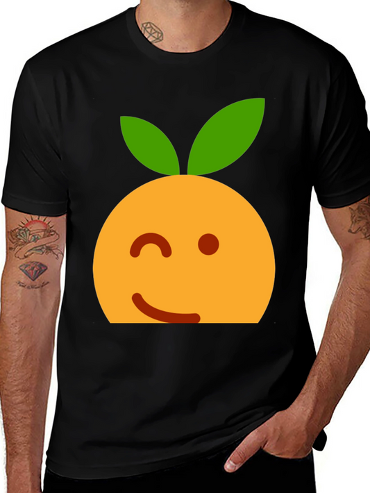 Winking Orange Emoji Black T-Shirt