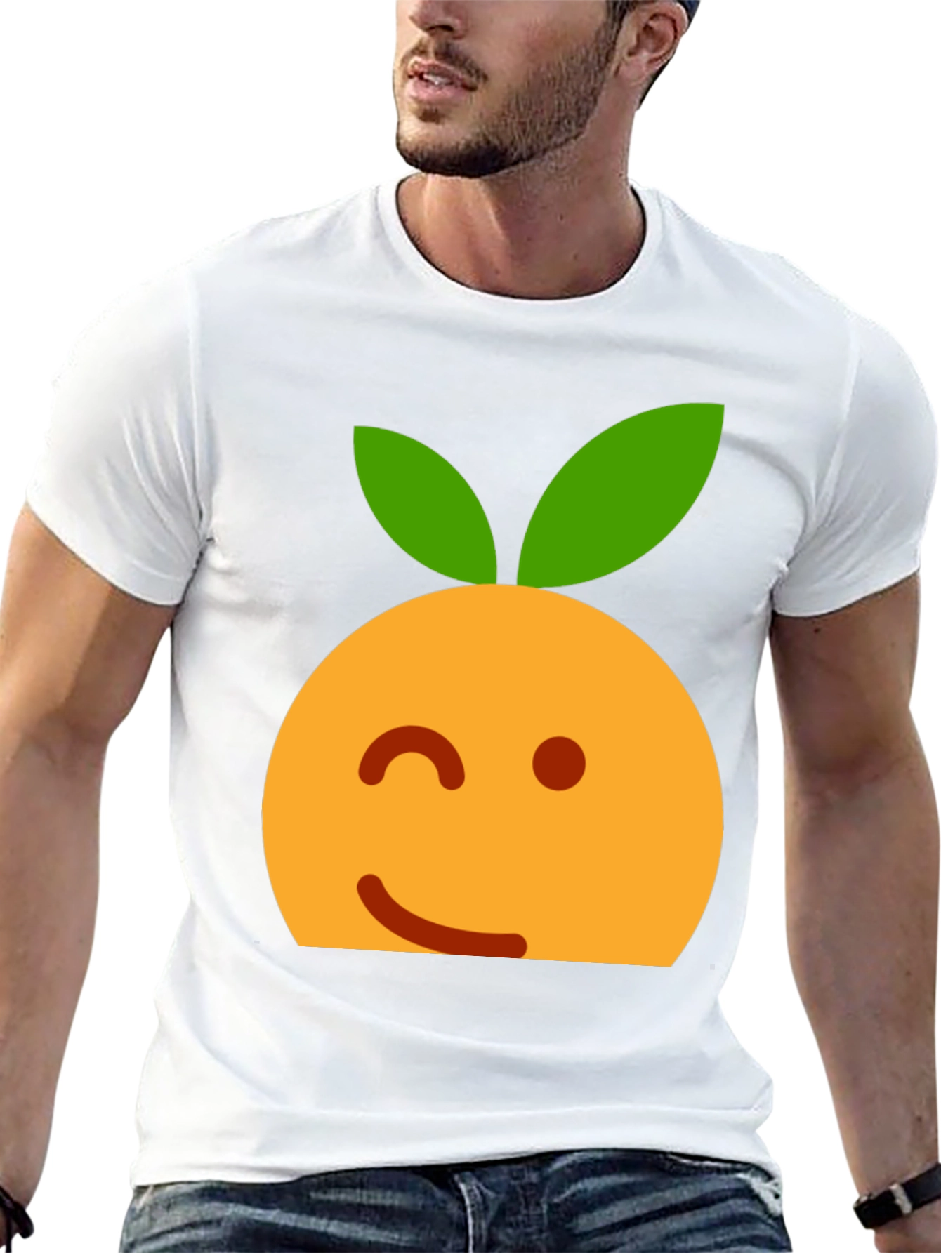 Winking Orange Emoji Black T-Shirt