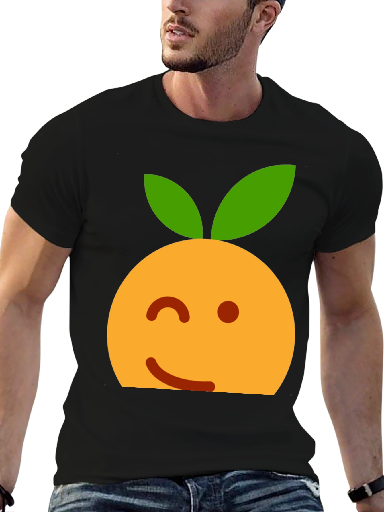 Winking Orange Emoji Black T-Shirt