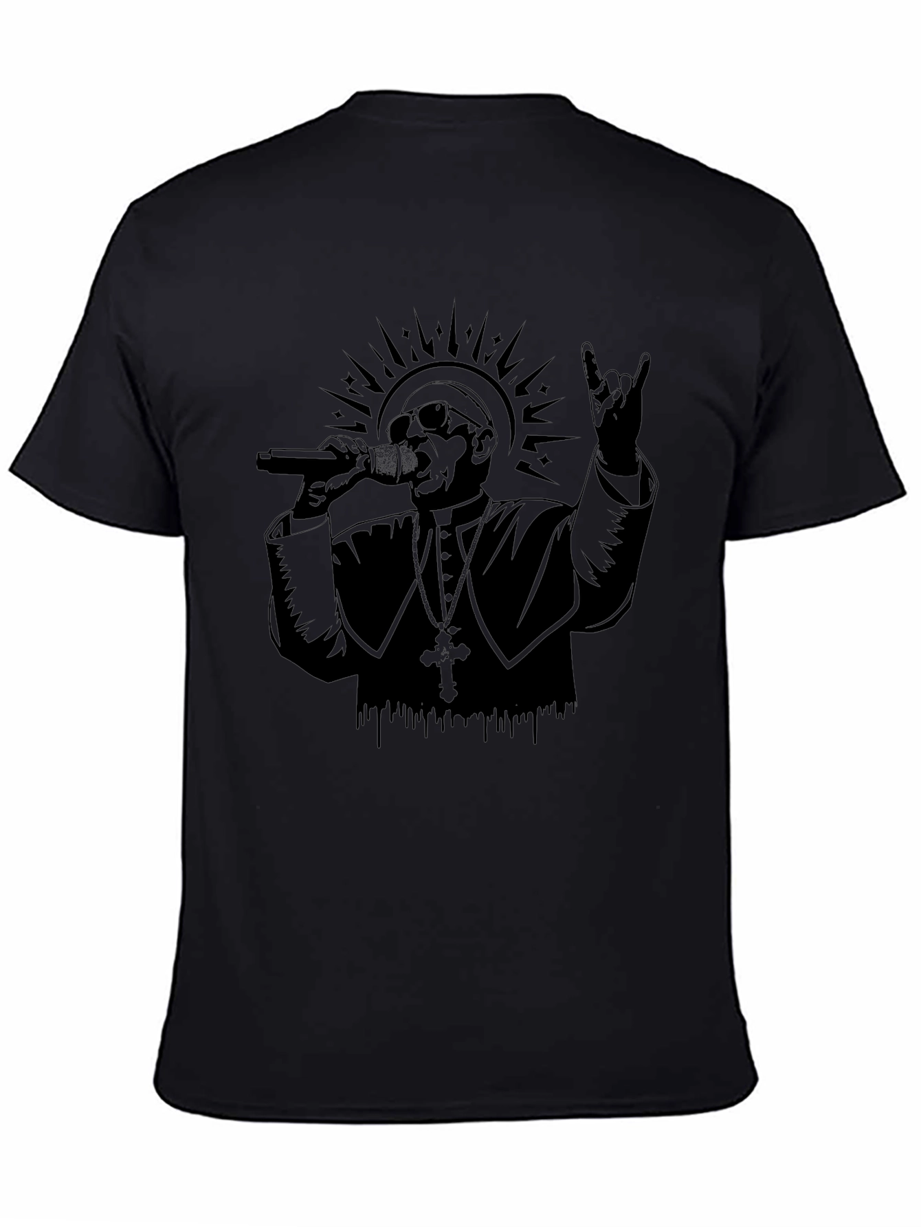 Rocker Pope Graphic Tee - Black Cotton T-Shirt