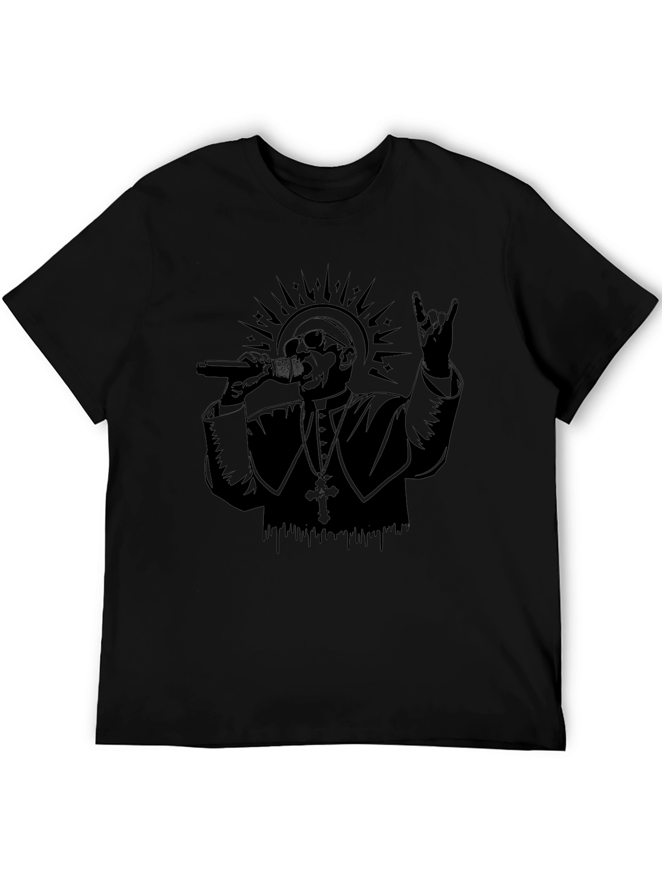 Rocker Pope Graphic Tee - Black Cotton T-Shirt