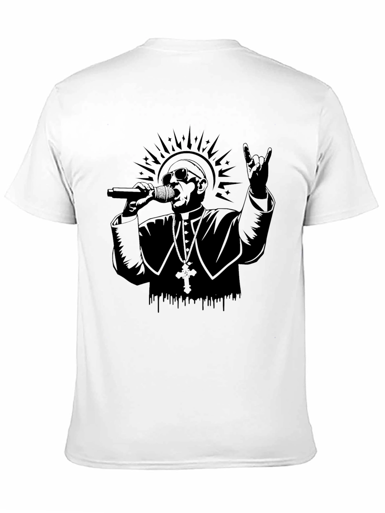 Rocker Pope Graphic Tee - Black Cotton T-Shirt