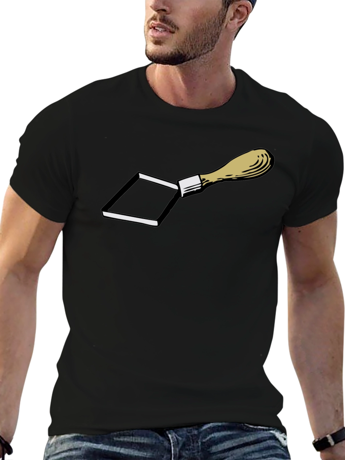 Novelty Trowel Graphic Print T-Shirt - Black