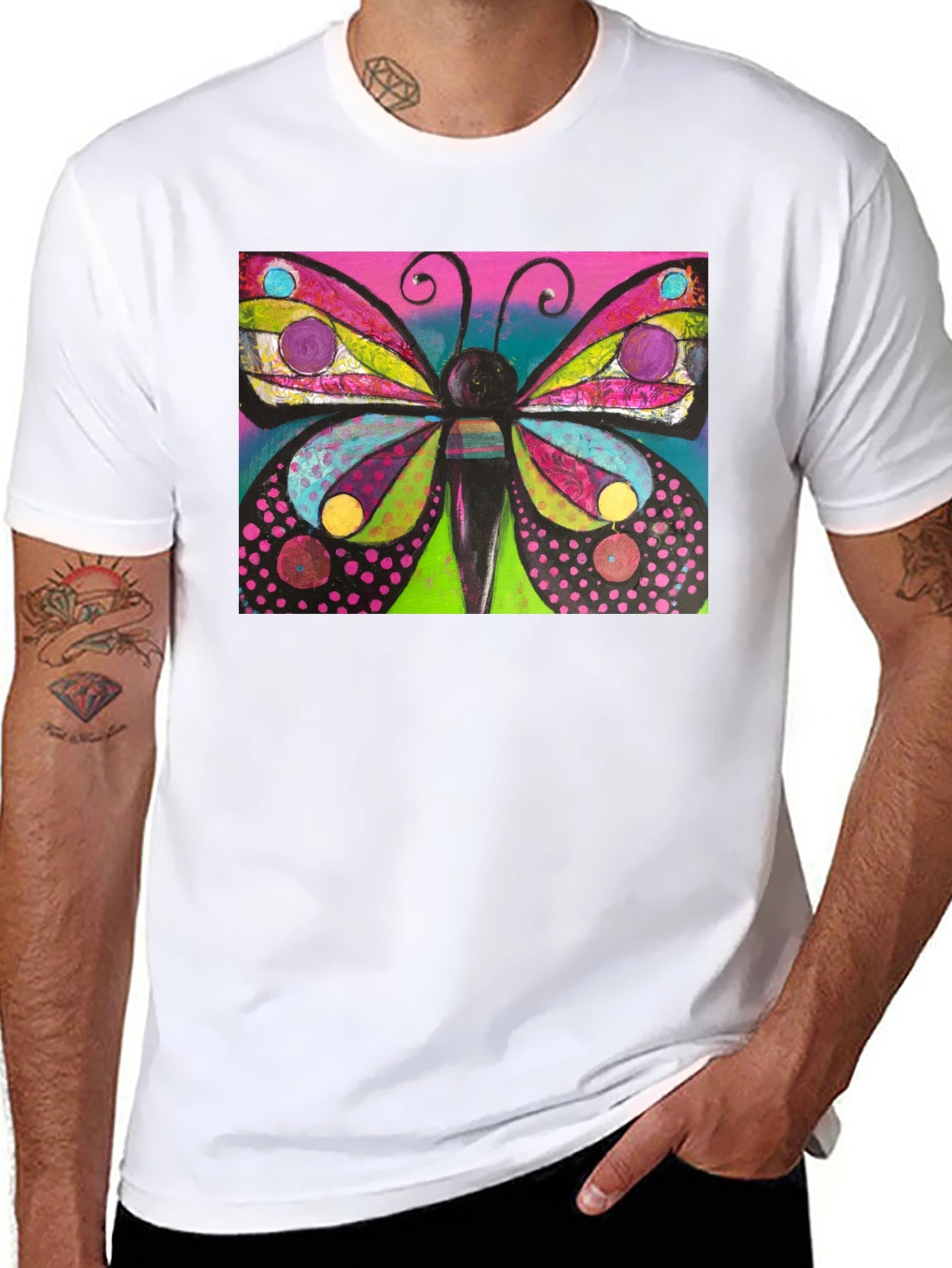 Butterfly Art Print Black T-Shirt