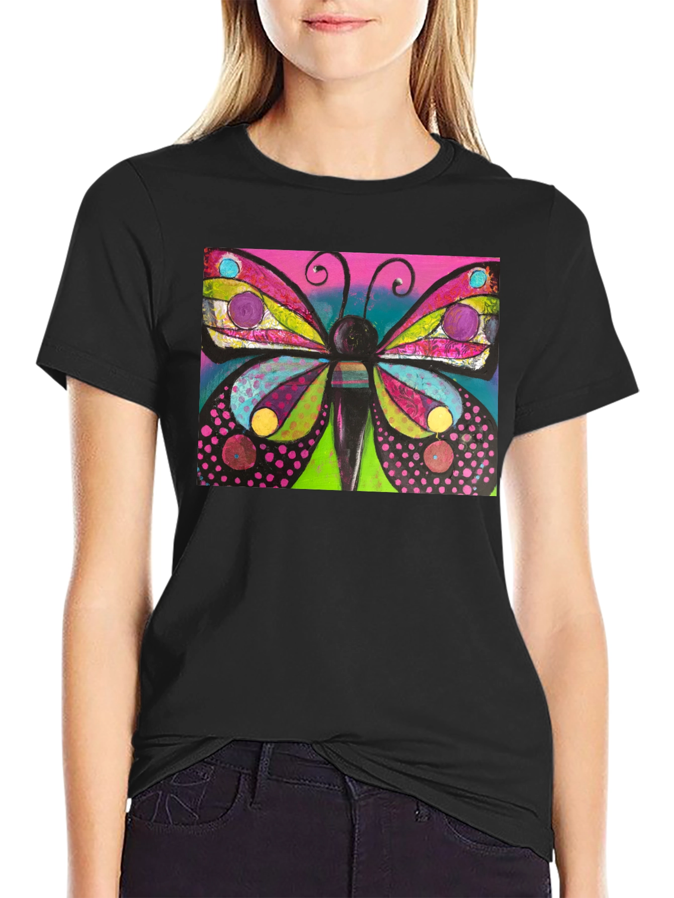 Butterfly Art Print Black T-Shirt