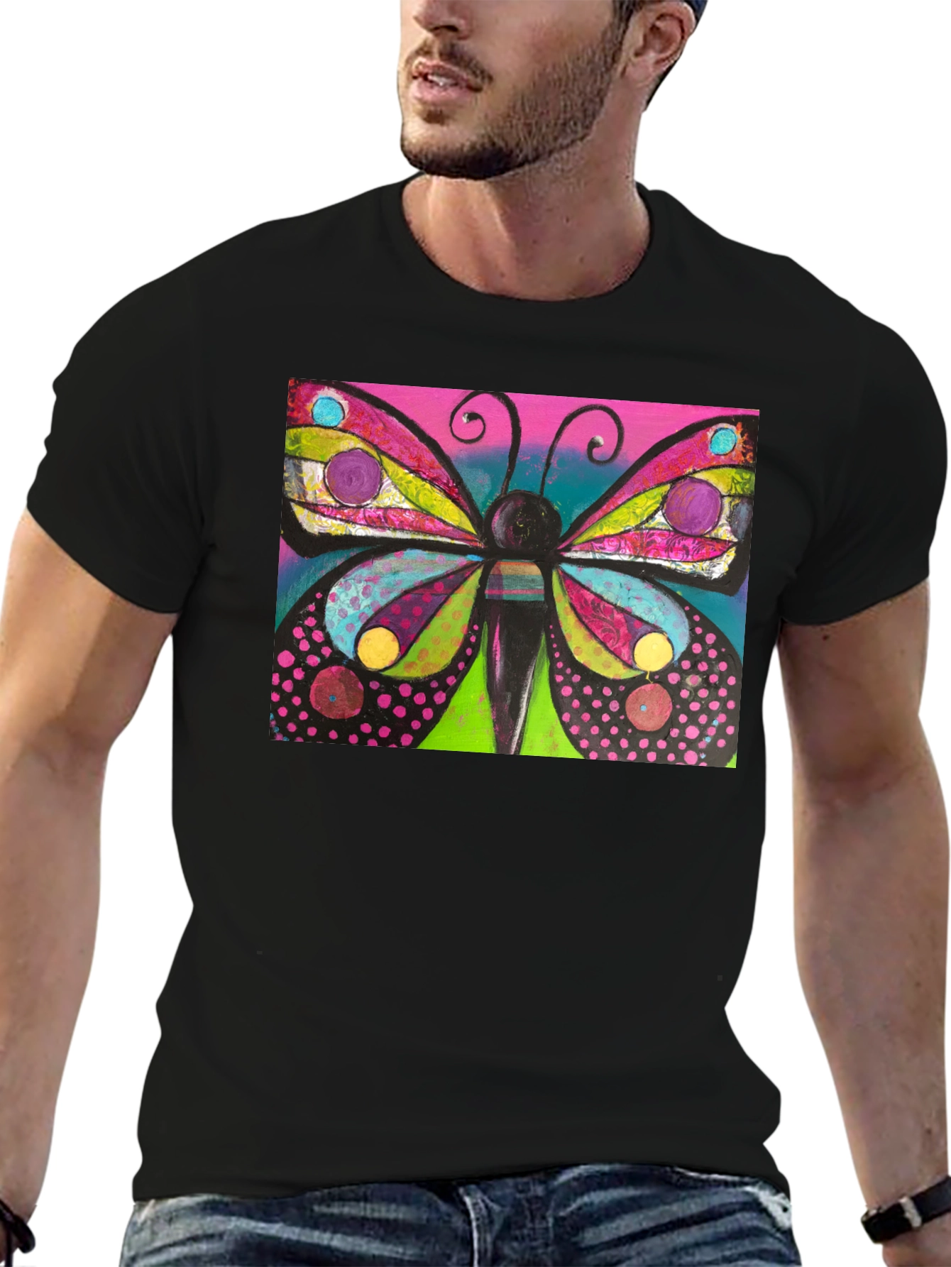 Butterfly Art Print Black T-Shirt