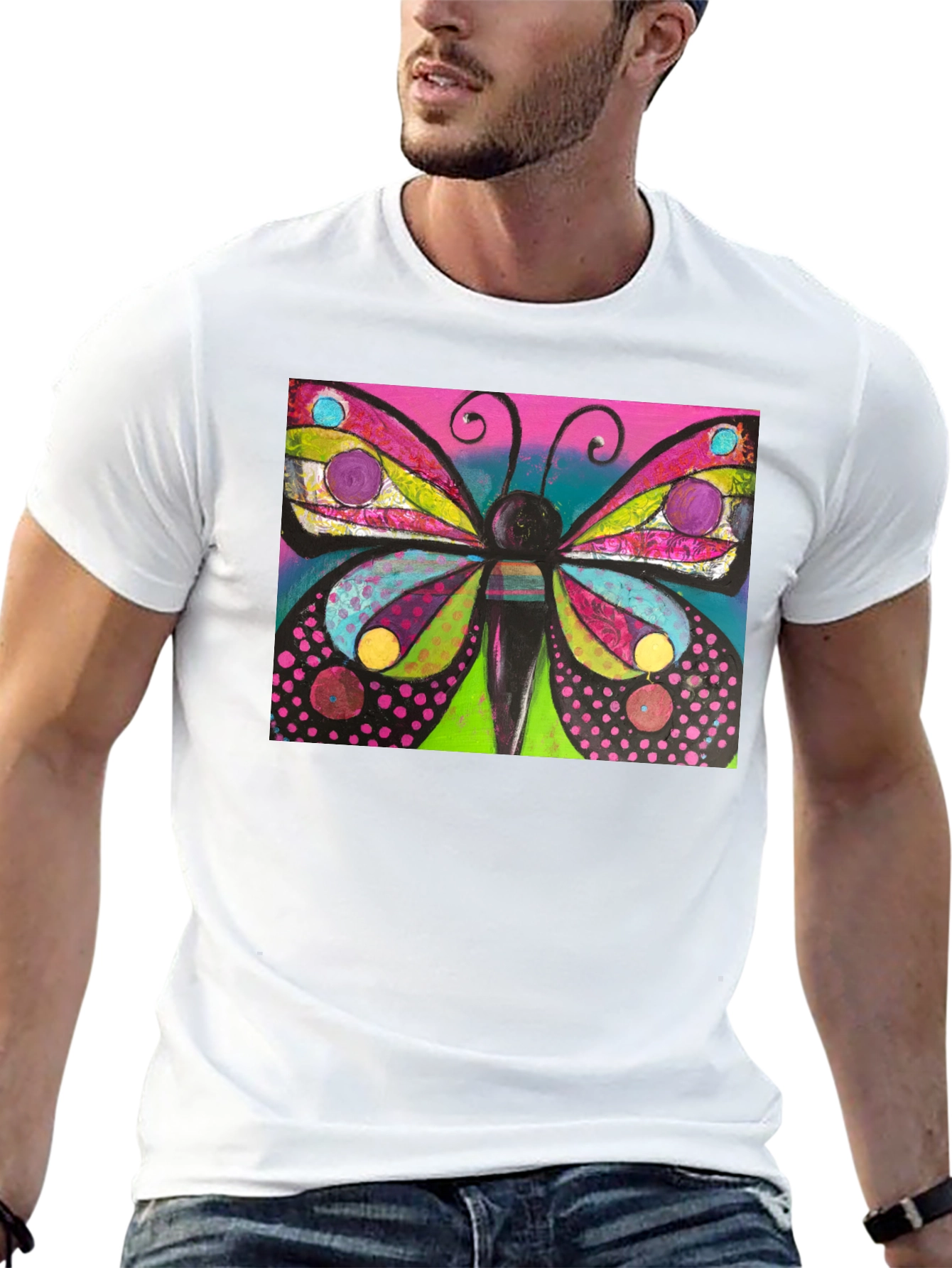Butterfly Art Print Black T-Shirt