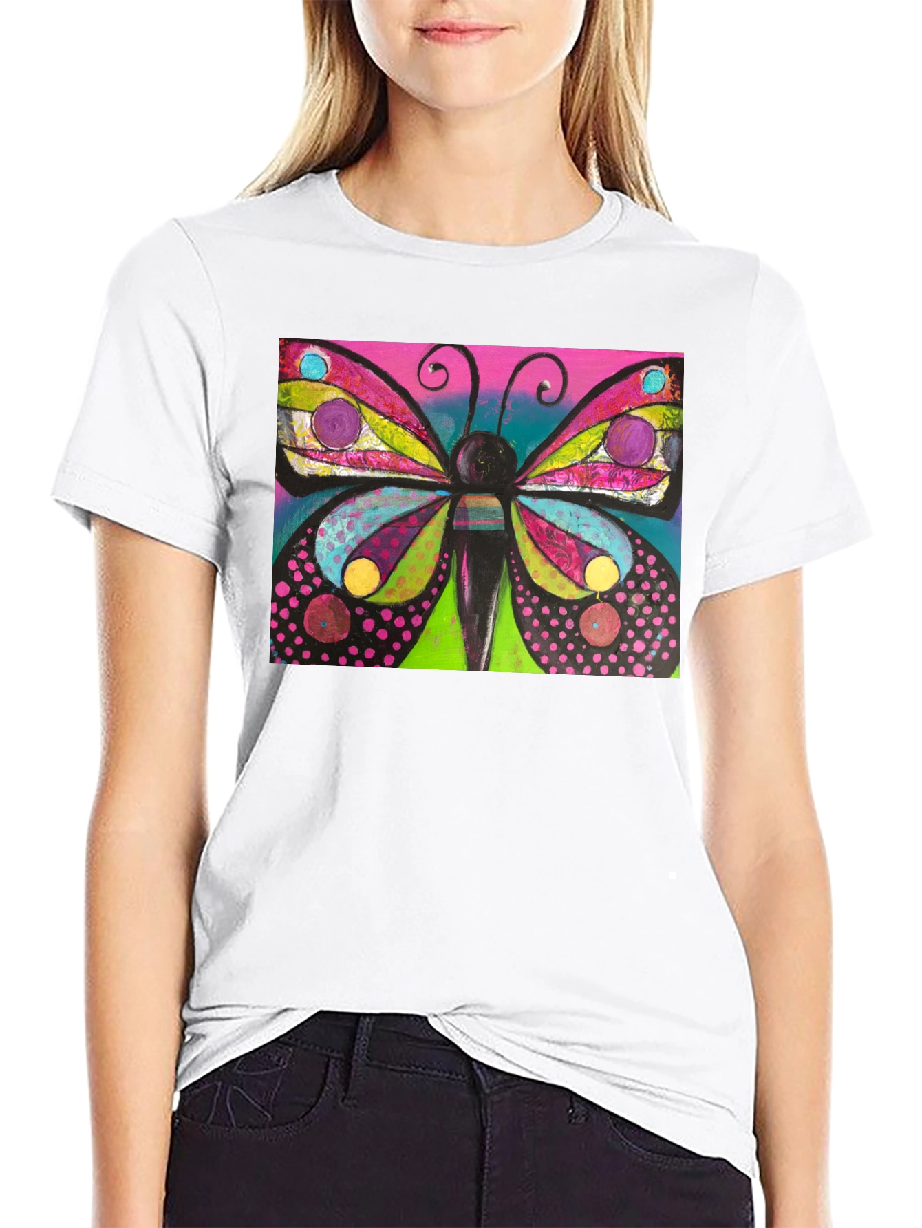 Butterfly Art Print Black T-Shirt