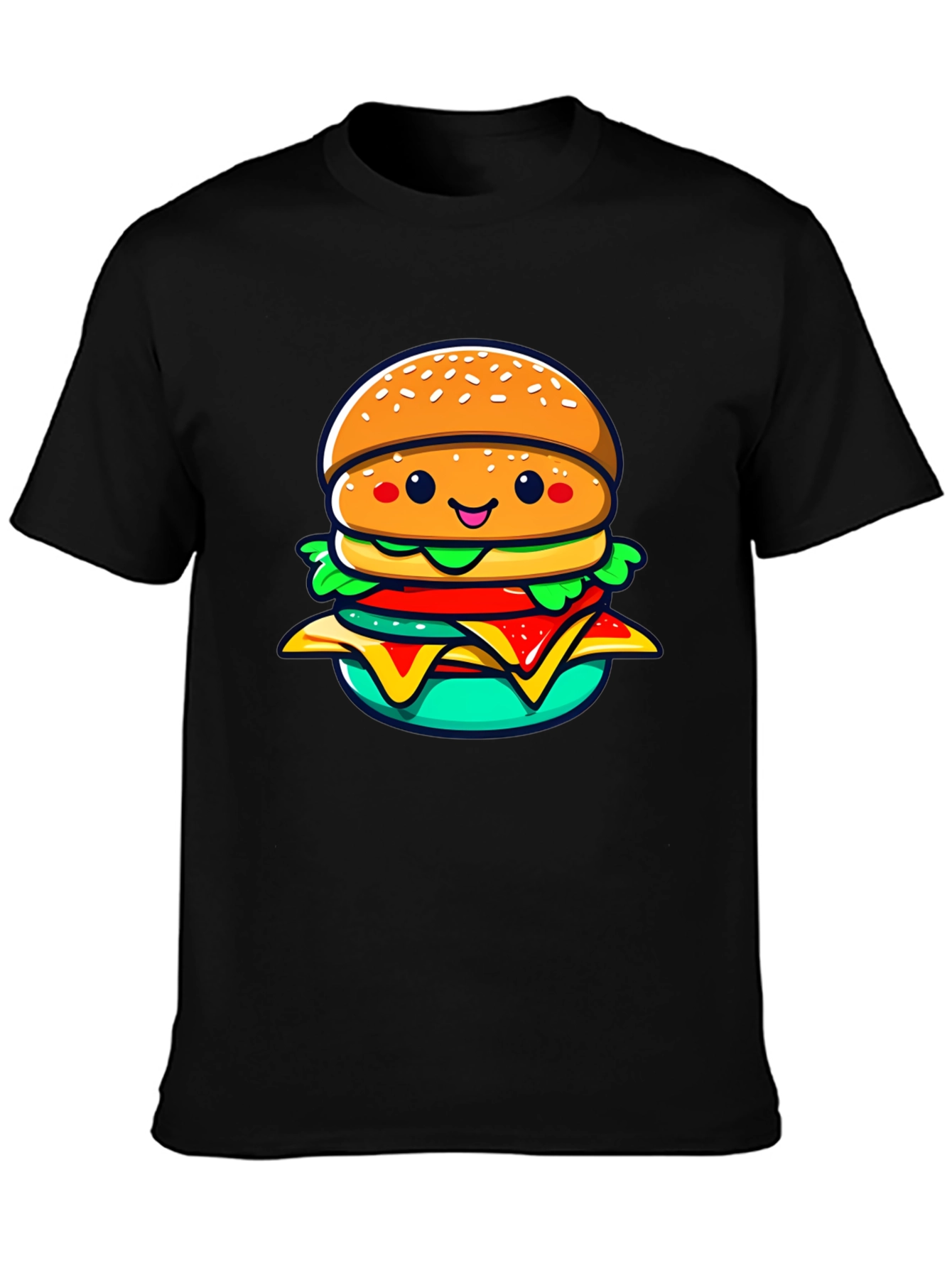 Burger Cartoon Graphic Black T-Shirt