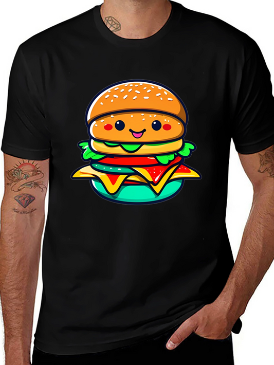 Burger Cartoon Graphic Black T-Shirt