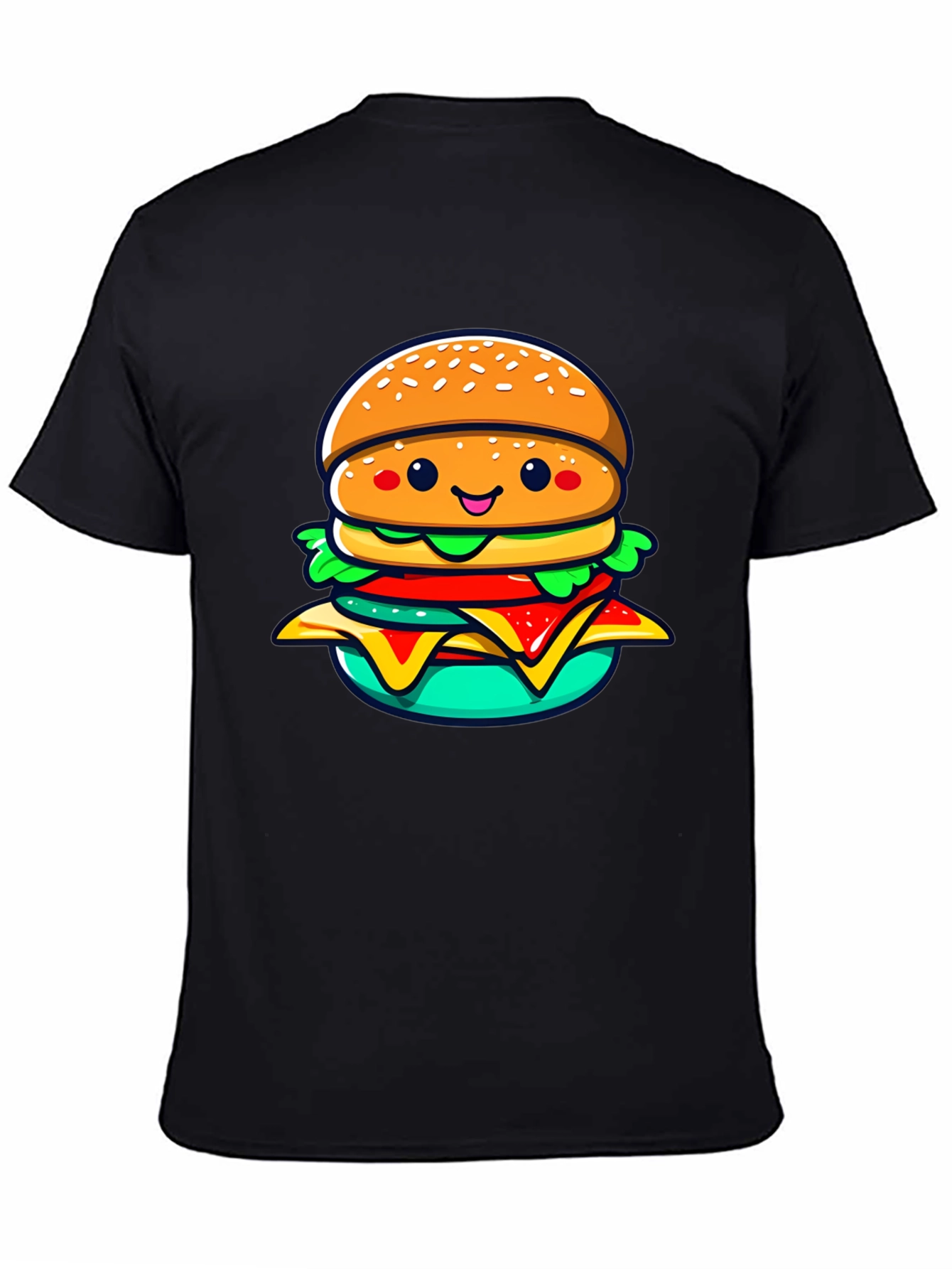 Burger Cartoon Graphic Black T-Shirt