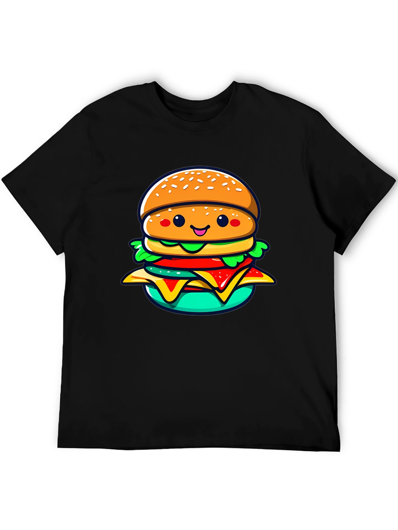 Burger Cartoon Graphic Black T-Shirt