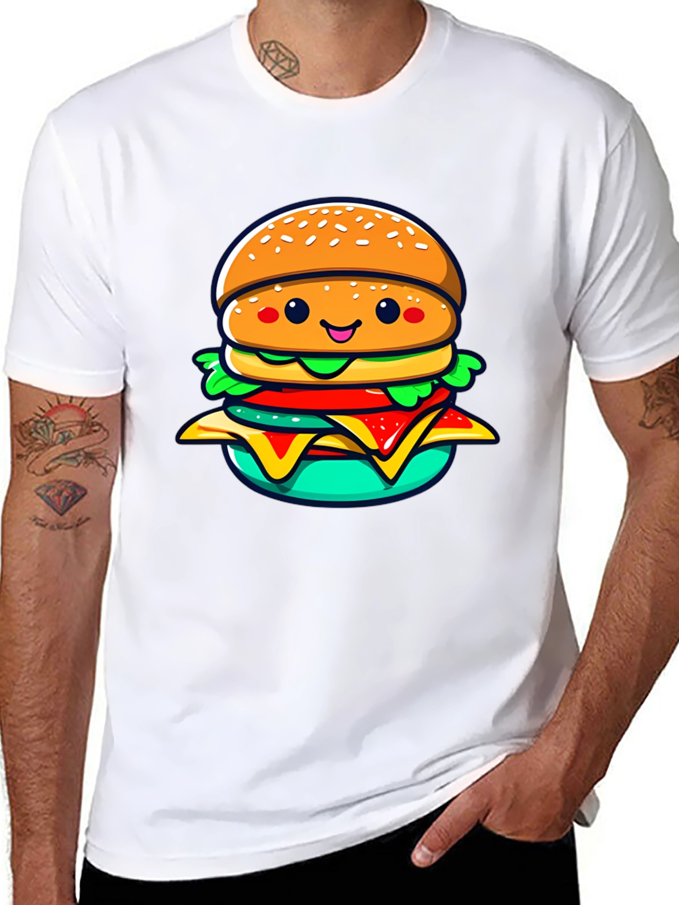 Burger Cartoon Graphic Black T-Shirt