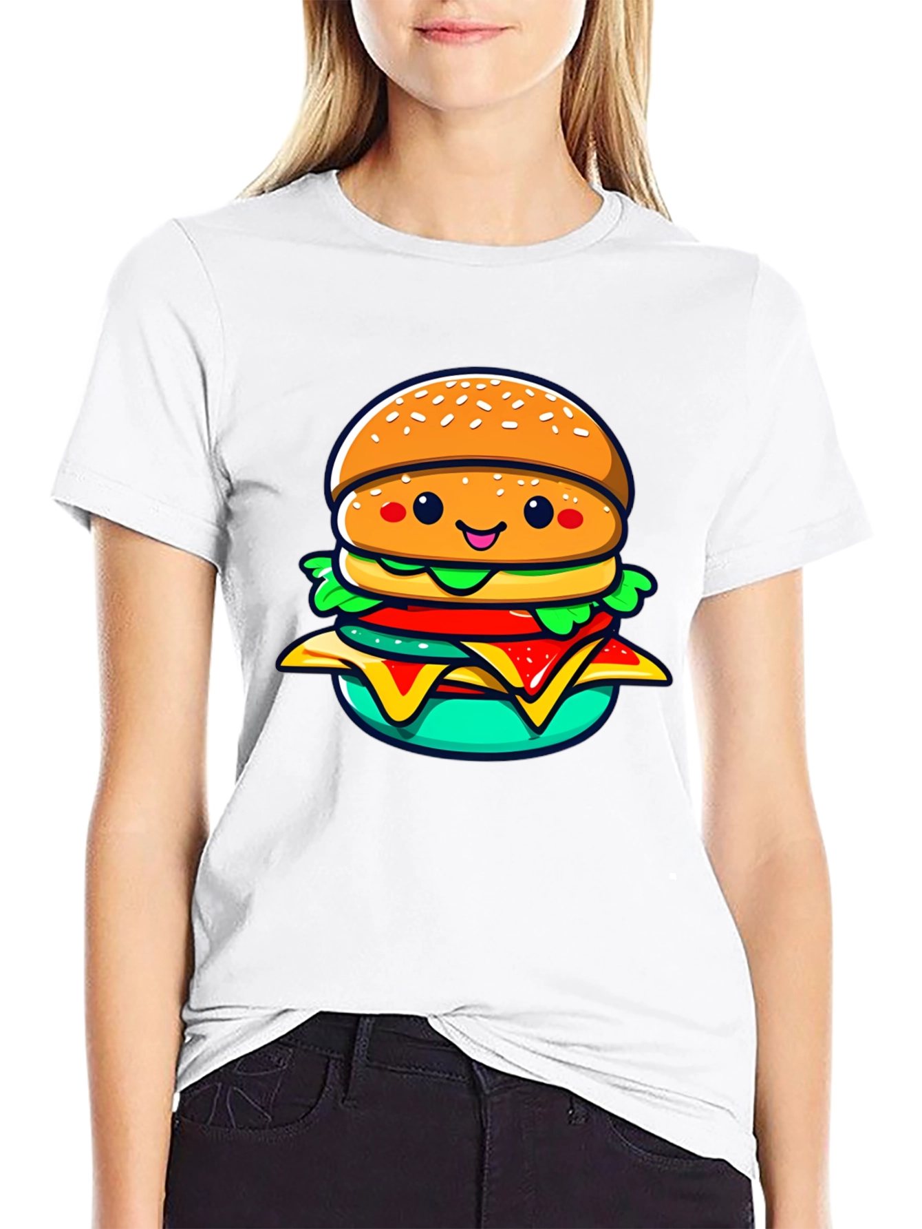 Burger Cartoon Graphic Black T-Shirt