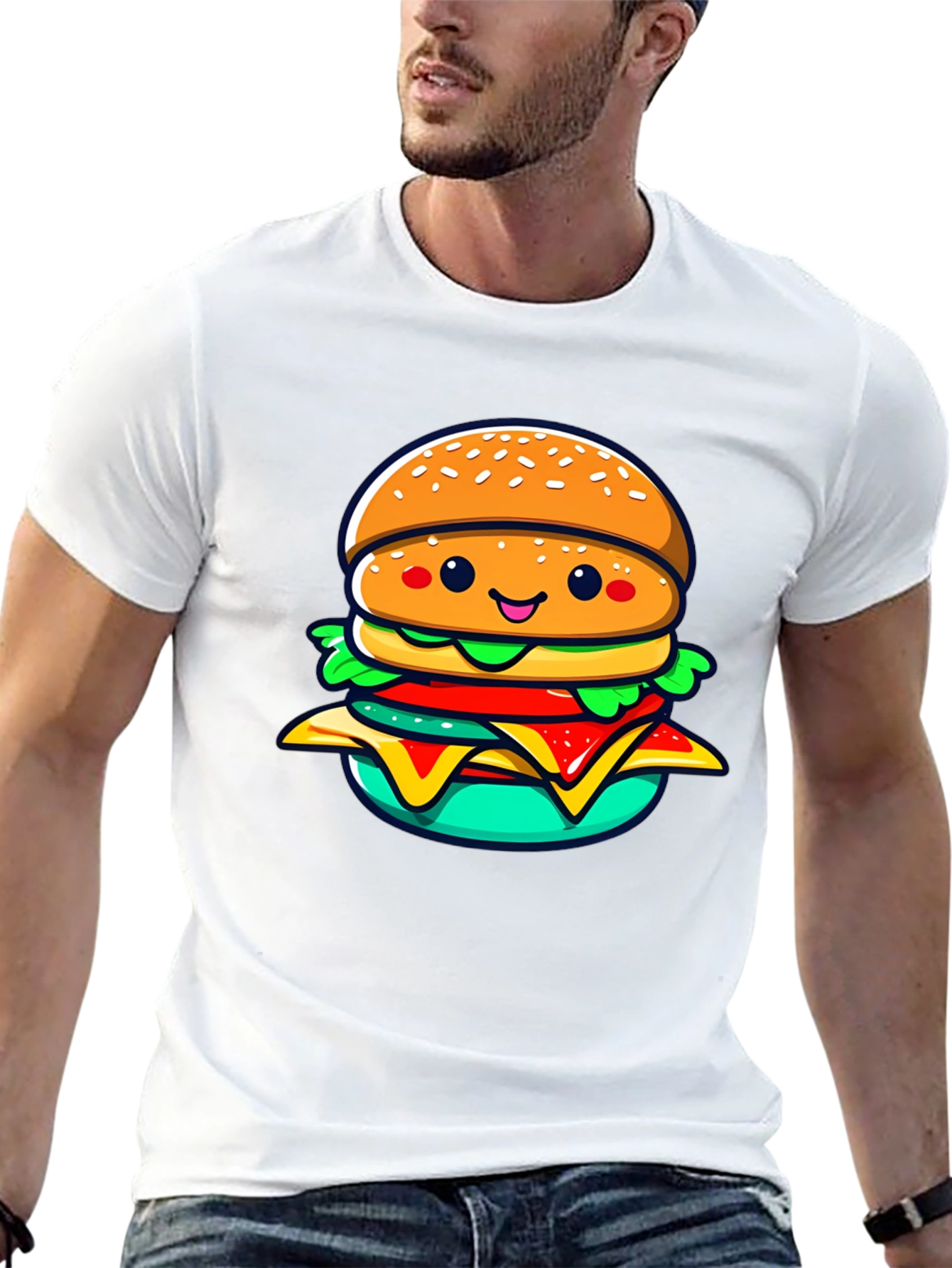 Burger Cartoon Graphic Black T-Shirt