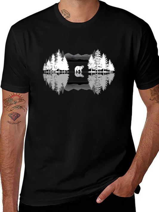 Nature Bear Reflection Graphic Tee - Black