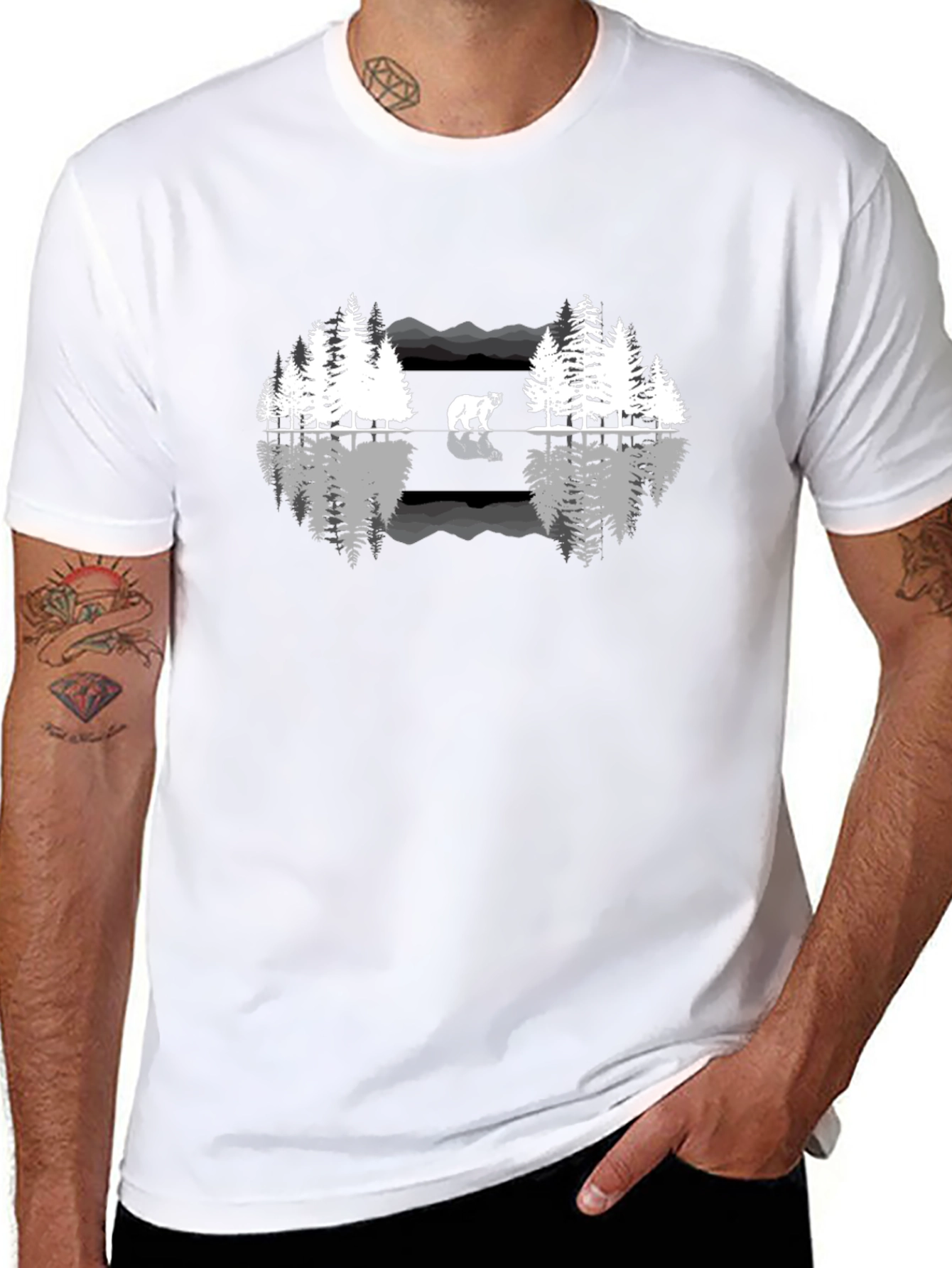 Nature Bear Reflection Graphic Tee - Black