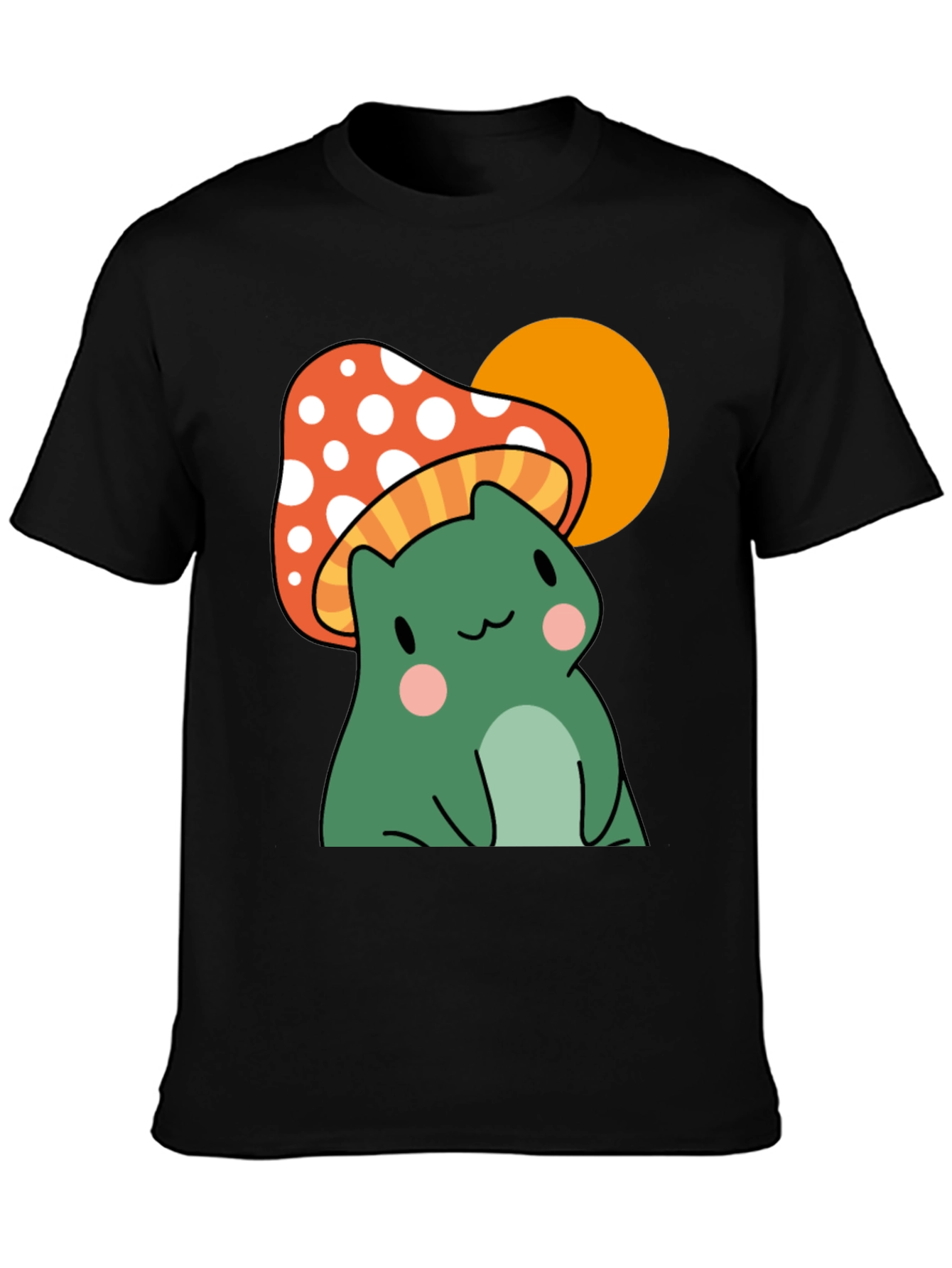 Frog Mushroom Graphic T-Shirt - Black Cotton Tee