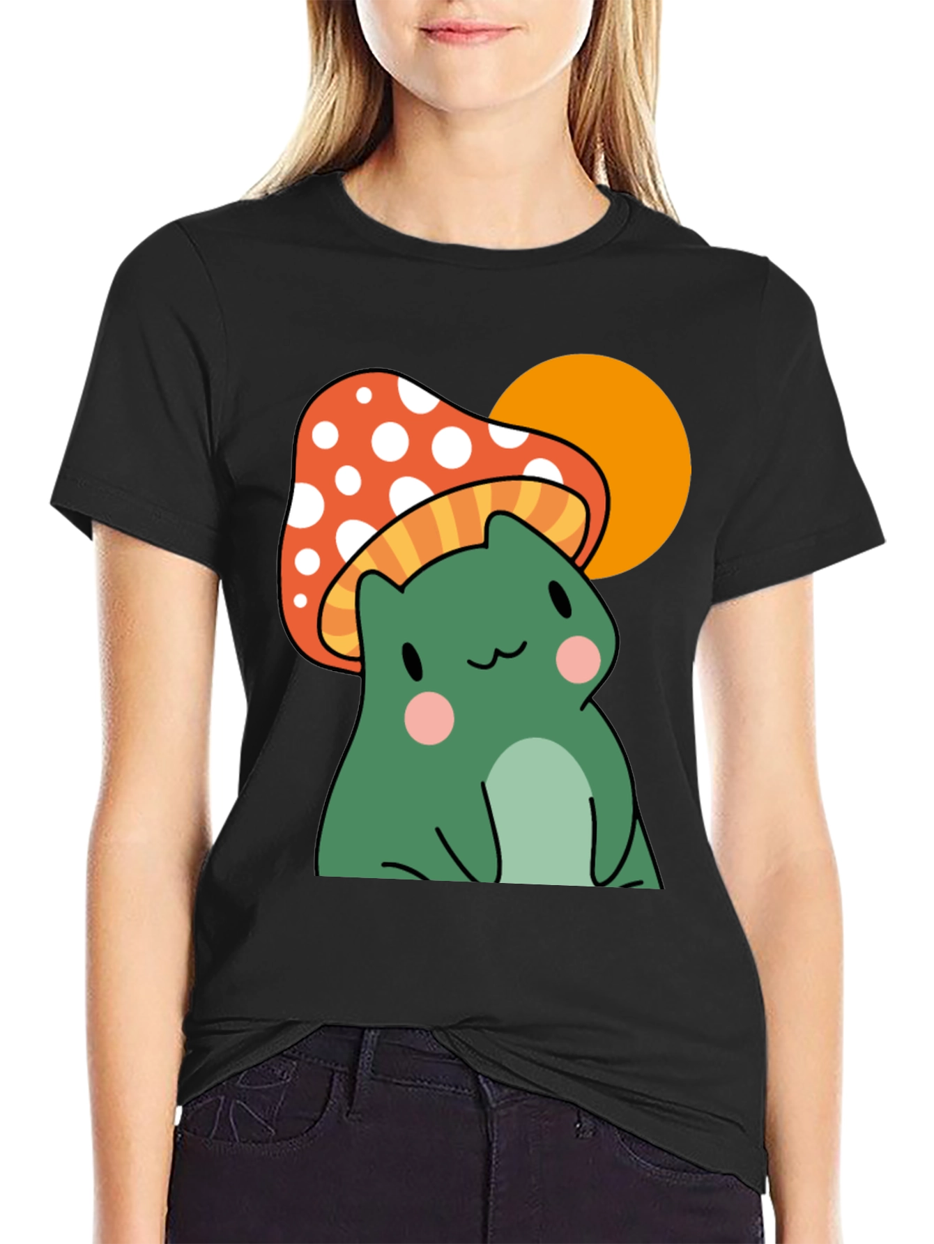 Frog Mushroom Graphic T-Shirt - Black Cotton Tee