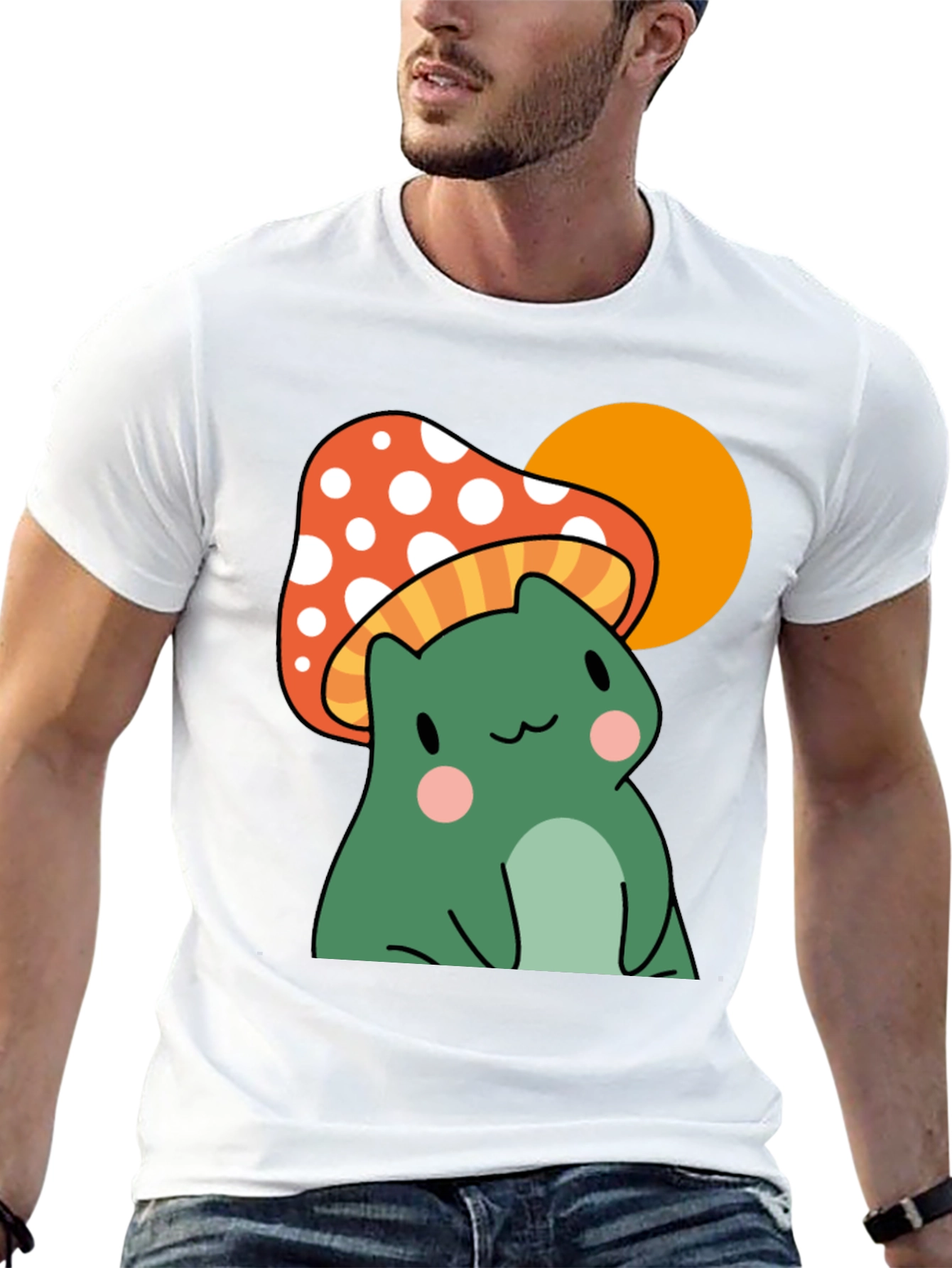 Frog Mushroom Graphic T-Shirt - Black Cotton Tee