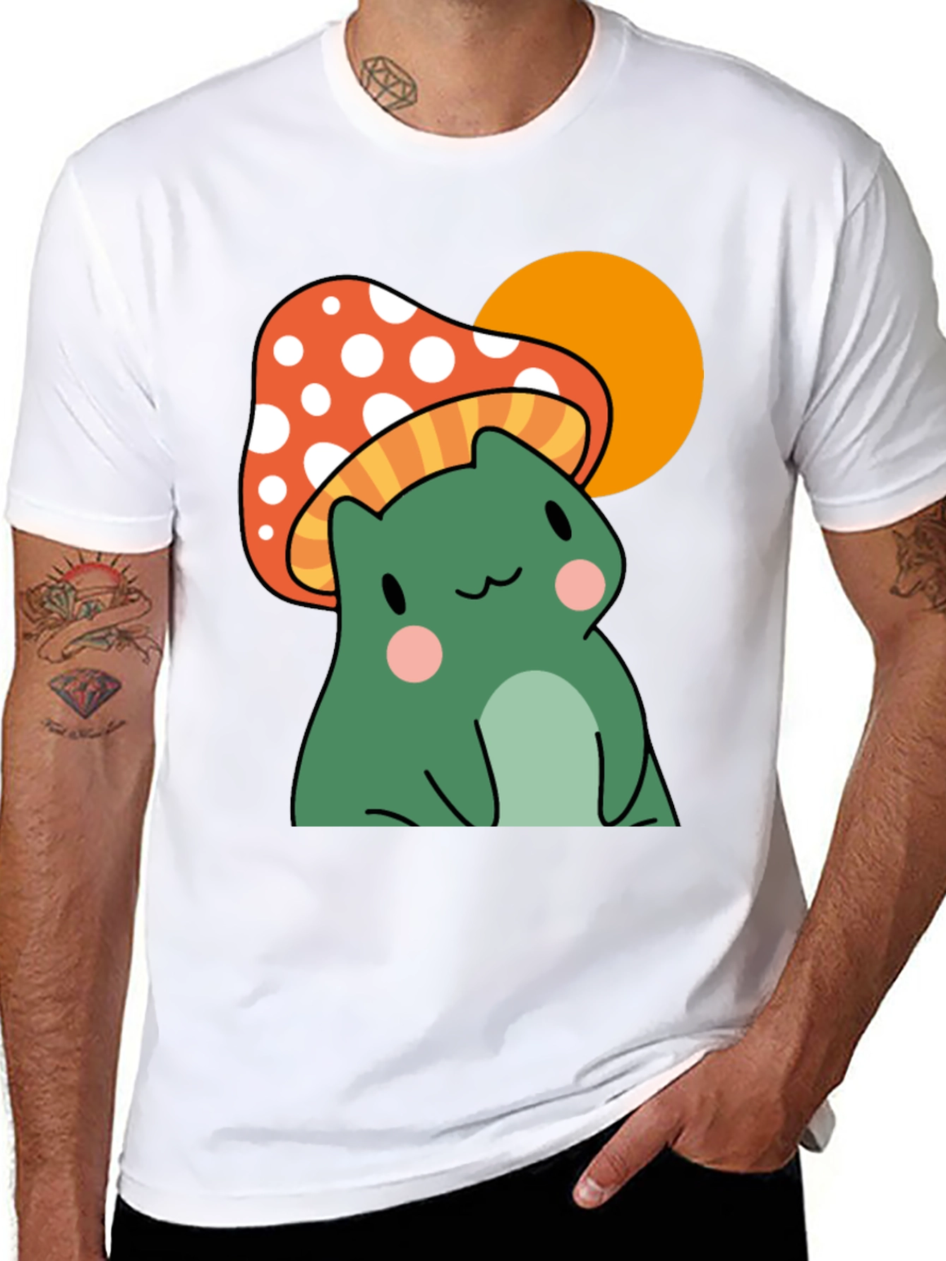 Frog Mushroom Graphic T-Shirt - Black Cotton Tee