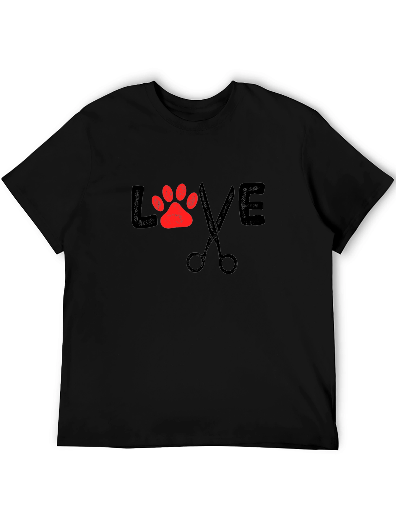 Love Grooming Black T-Shirt Paw Print Scissors