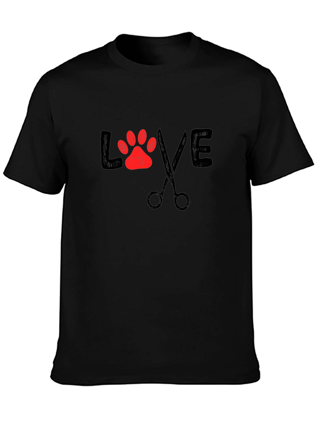 Love Grooming Black T-Shirt Paw Print Scissors