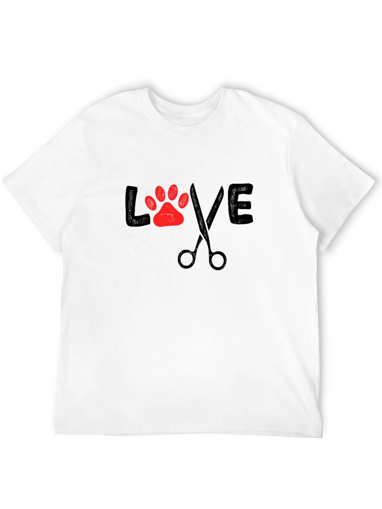 Love Grooming Black T-Shirt Paw Print Scissors
