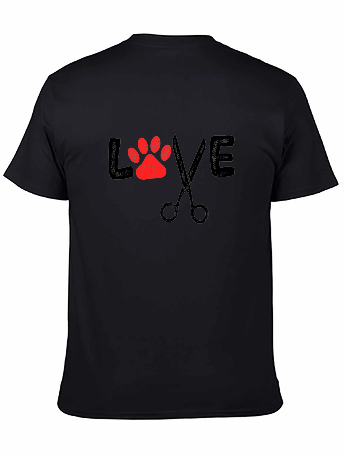 Love Grooming Black T-Shirt Paw Print Scissors