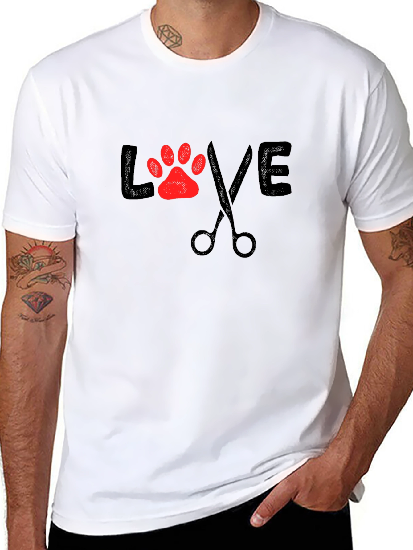 Love Grooming Black T-Shirt Paw Print Scissors